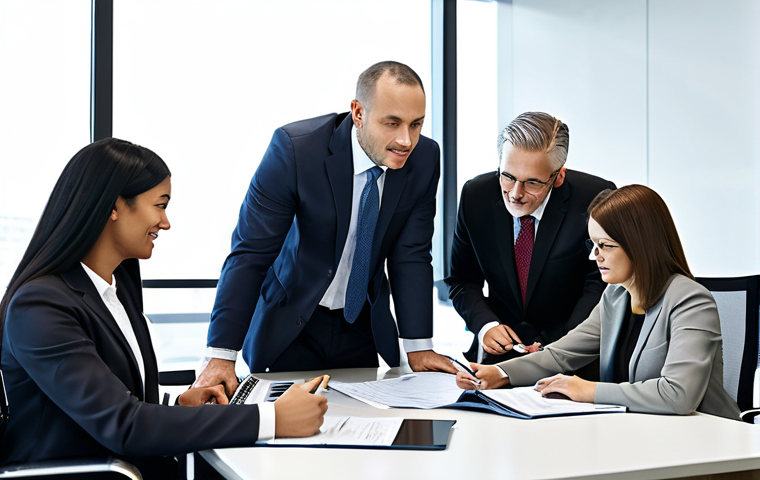 **
"A diverse group of professionals collaborating in a modern corporate office setting. They are reviewing financial reports and discussing strategies. Everyone is fully clothed in modest business attire. The atmosphere is positive and productive. Safe for work, appropriate content, perfect anatomy, natural proportions, professional setting, fully clothed."
**